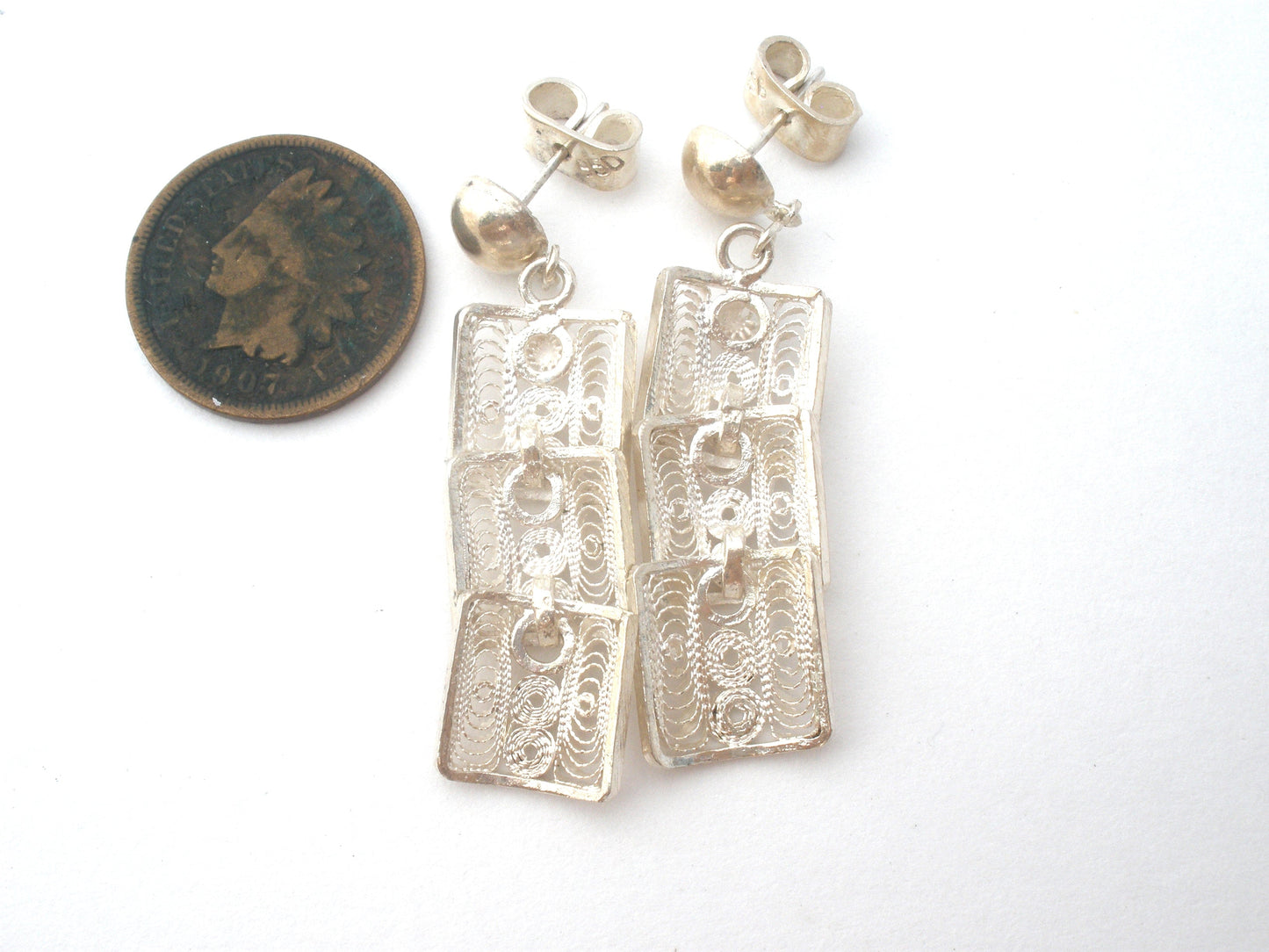 Sterling Silver 950 Cannetille Filigree Earrings
