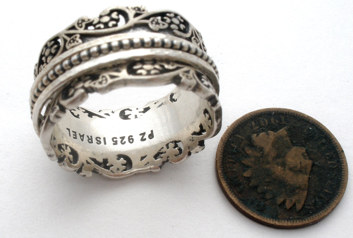 Sterling Silver Floral Spinner Band Ring Paz Size 9