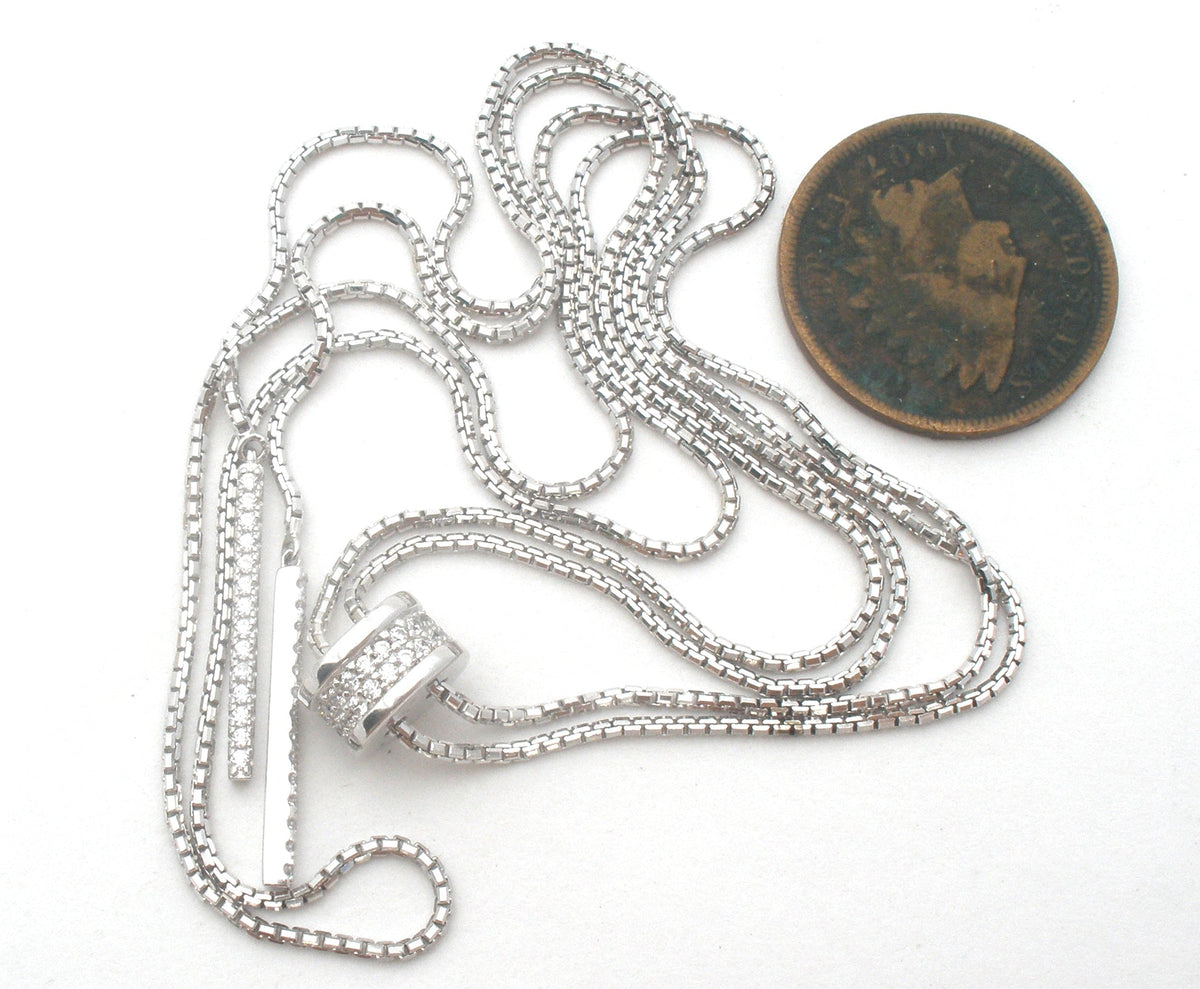 Sterling Silver Lariat Necklace With CZ's