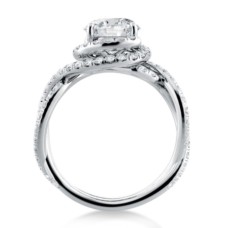 Swirl Halo Moissanite Twisted Pave Engagement Ring
