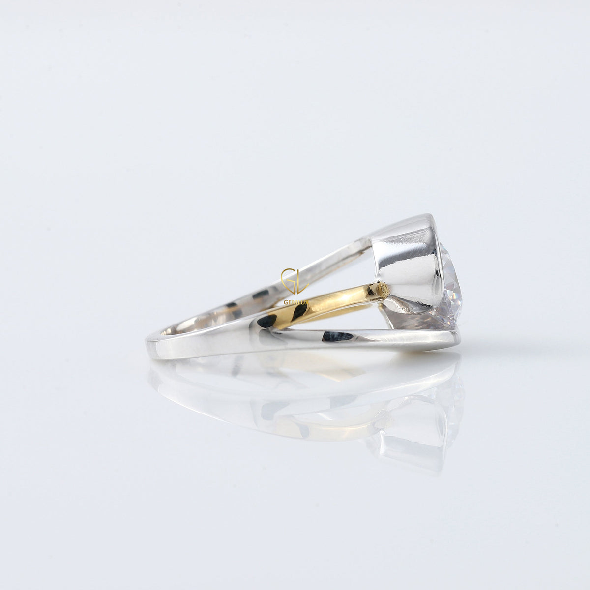 Swirl Bypass Round Moissanite Two Tone Solitaire Engagement Ring
