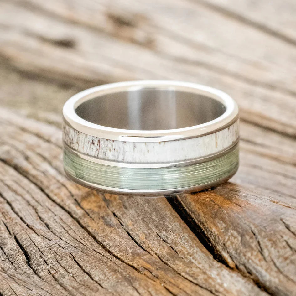 "Dyad" - Antler & Fishing Line Wedding Band - Titanium (8mm) - Size 8 1/2