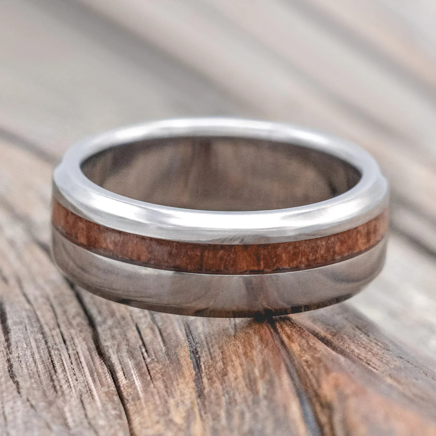 "Vertigo" - Redwood Wedding Ring - Titanium (6mm) - Size 7 3/4