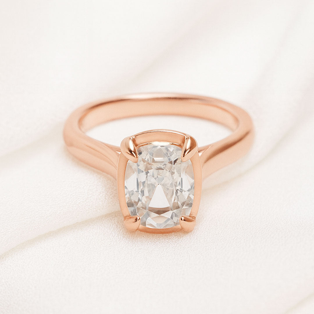 Taylor Solitaire - Elongated Cushion Moissanite Framed Prong Set Engagement Ring