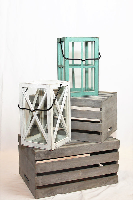 Teal Window Pane Lantern