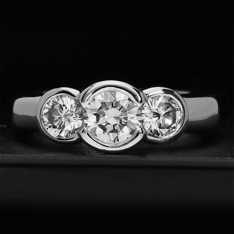 Three-Stone Bezel Set Round Moissanite Engagement Ring