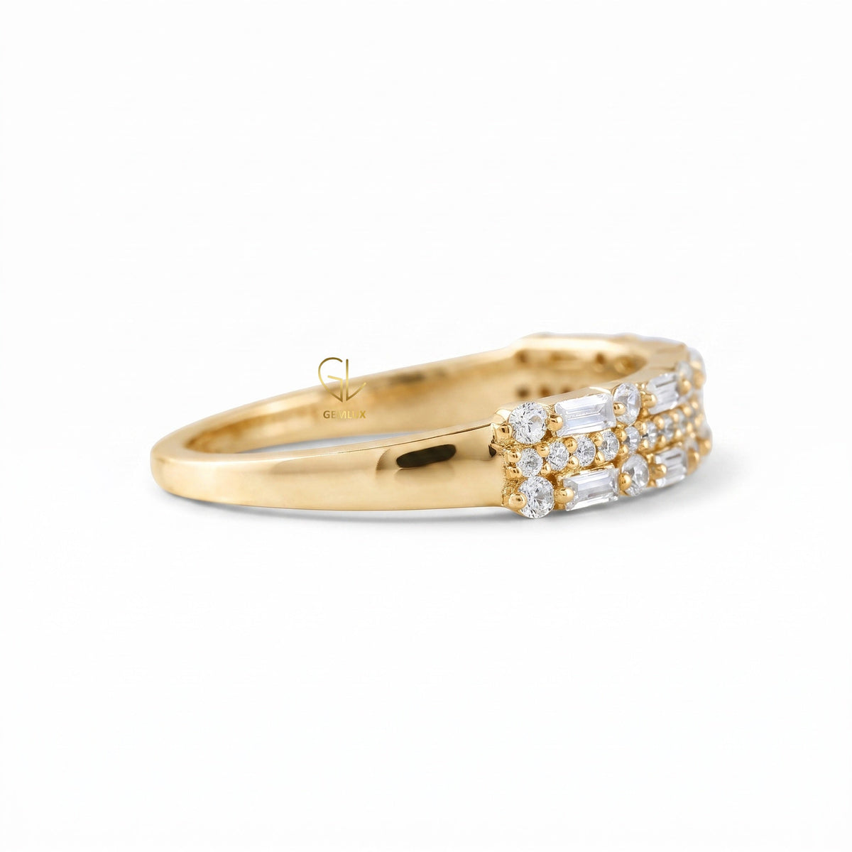 Three Row Moissanite Eternity Wedding Band