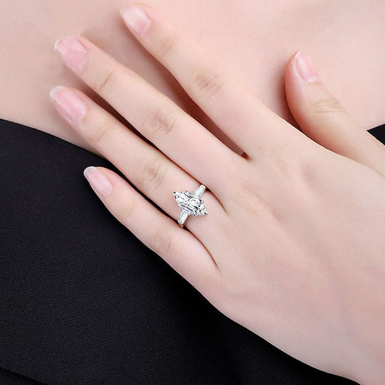 Three Stone Marquise-Cut Moissanite Tapered Baguette Engagement Ring