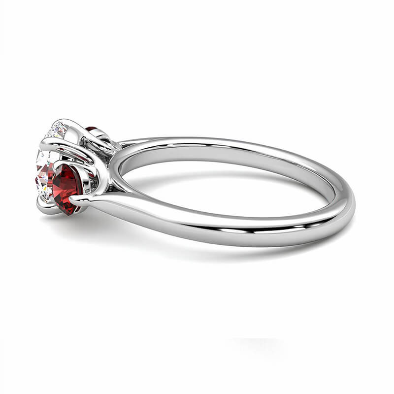 Three Stone Moissanite And Ruby Trilogy Engagement Ring