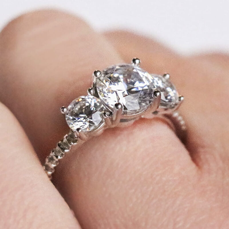 Three Stone Moissanite Pave Gold Engagement Ring