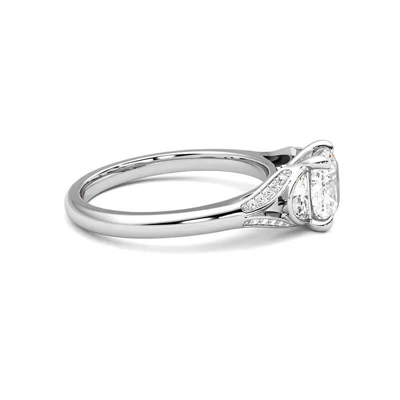 Three Stone Round Moissanite And Half-Moon Accents Engagement Ring