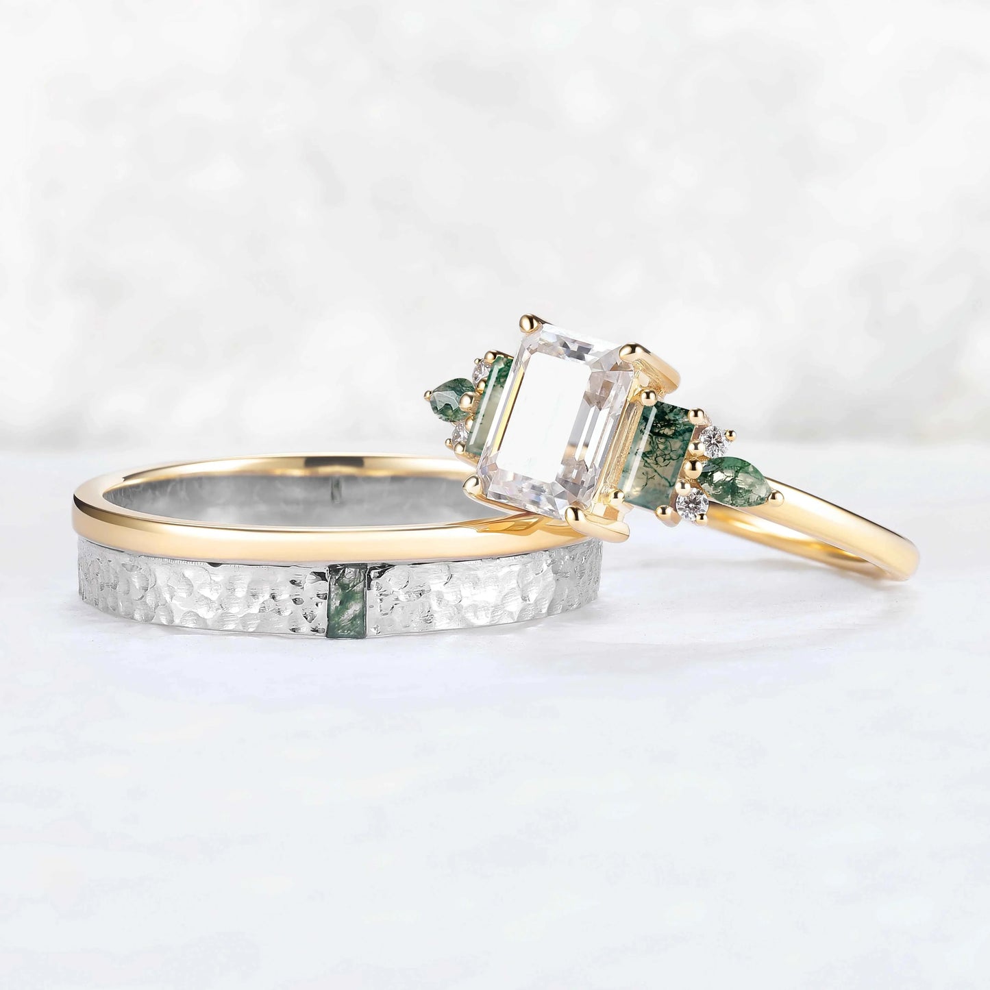 Timeless Emerald Cut Moissanite Couple Rings — Eternal Bond