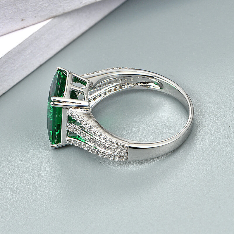 Triple Split Shank Emerald Pave Engagement Ring