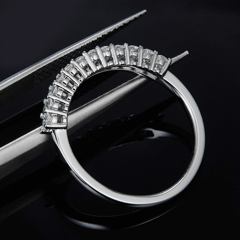 Twelve Stone Oval Moissanite Half Eternity Wedding Band Ring In Sterling Silver