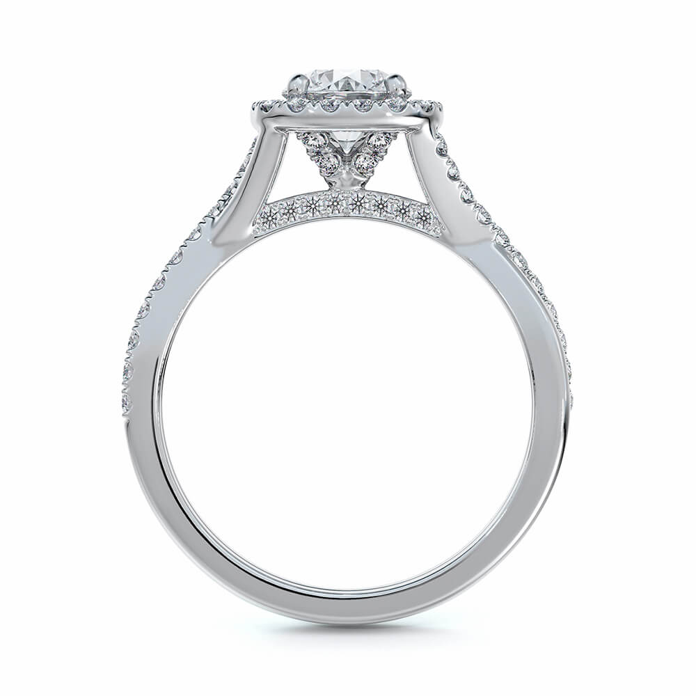 Twisted Halo Round Moissanite Pavé Gold Engagement Ring