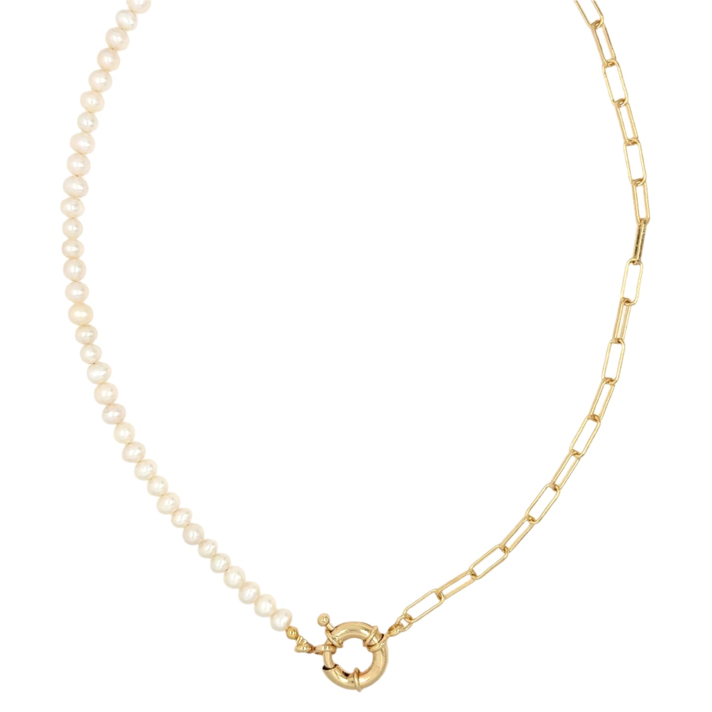 Patricia Pearl and Paper Clip Chain Necklace with Charm