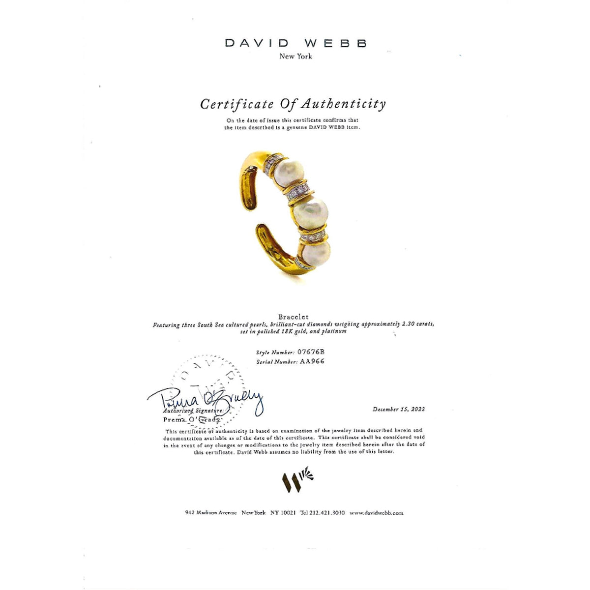 David Webb South Sea Pearl Bracelet