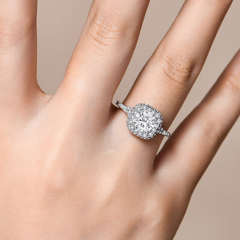 Vertical Double Halo Moissanite Split Shank Pave Engagement Ring