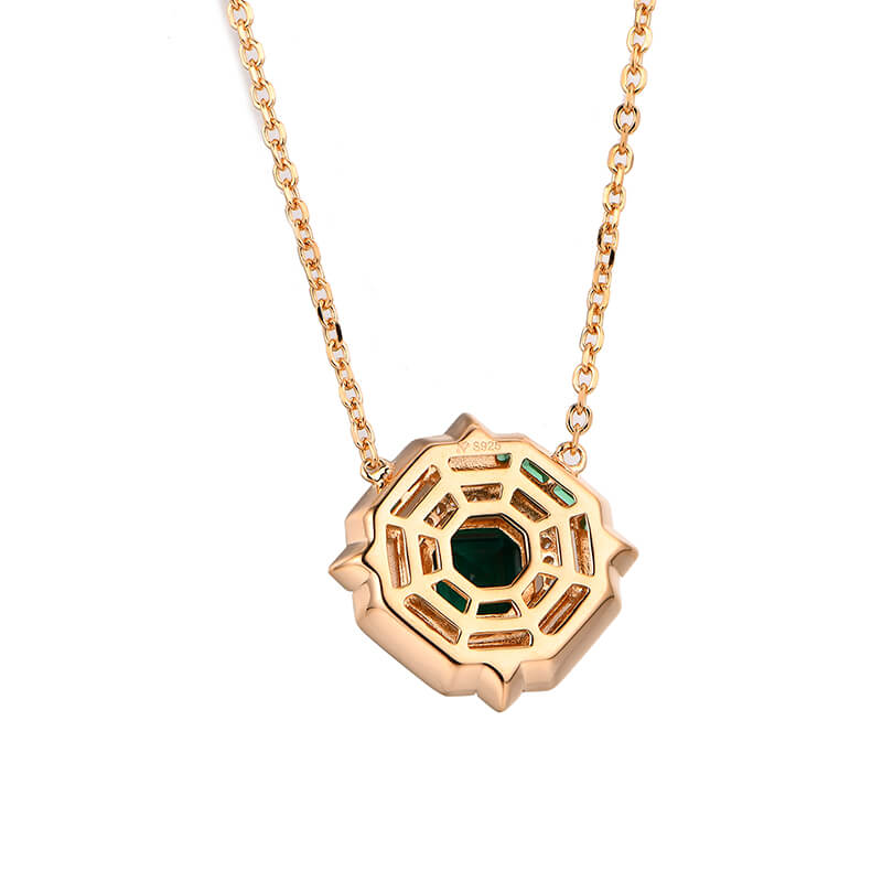 Vintage Asscher Cut Emerald Necklace In Sterling Silver