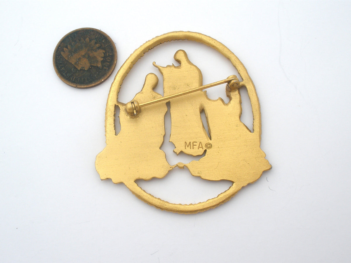 Vintage Brooch of Medieval Maidens Playing Instruments MFA