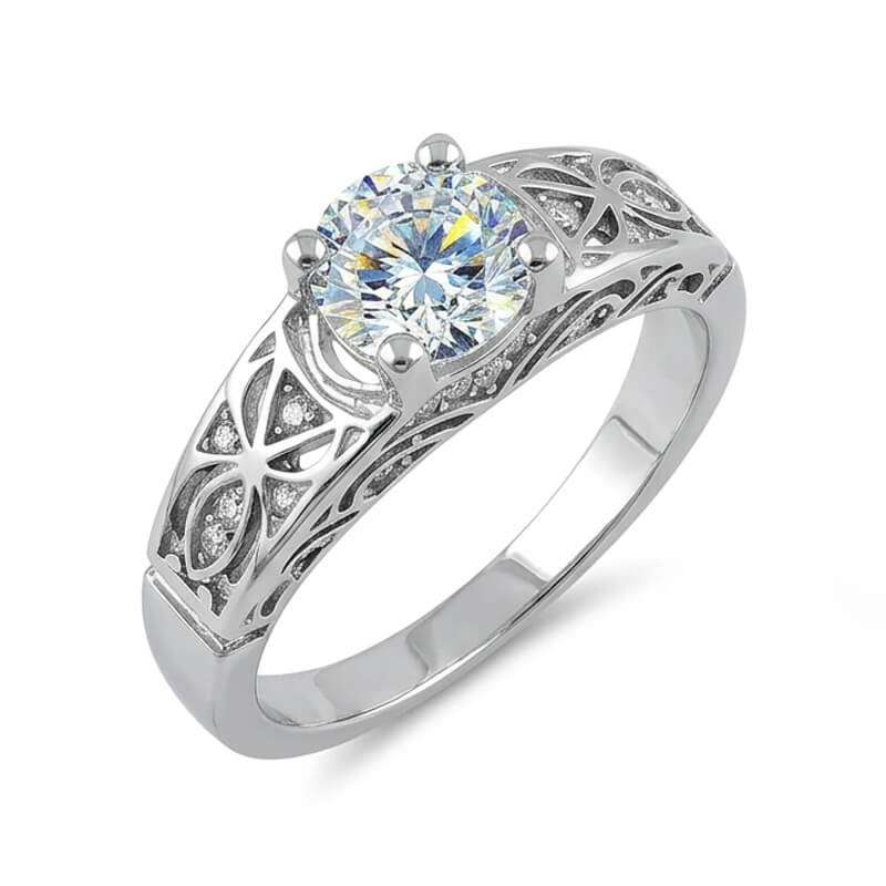 Vintage Openwork Geometric Moissanite Filigree Engagement Ring