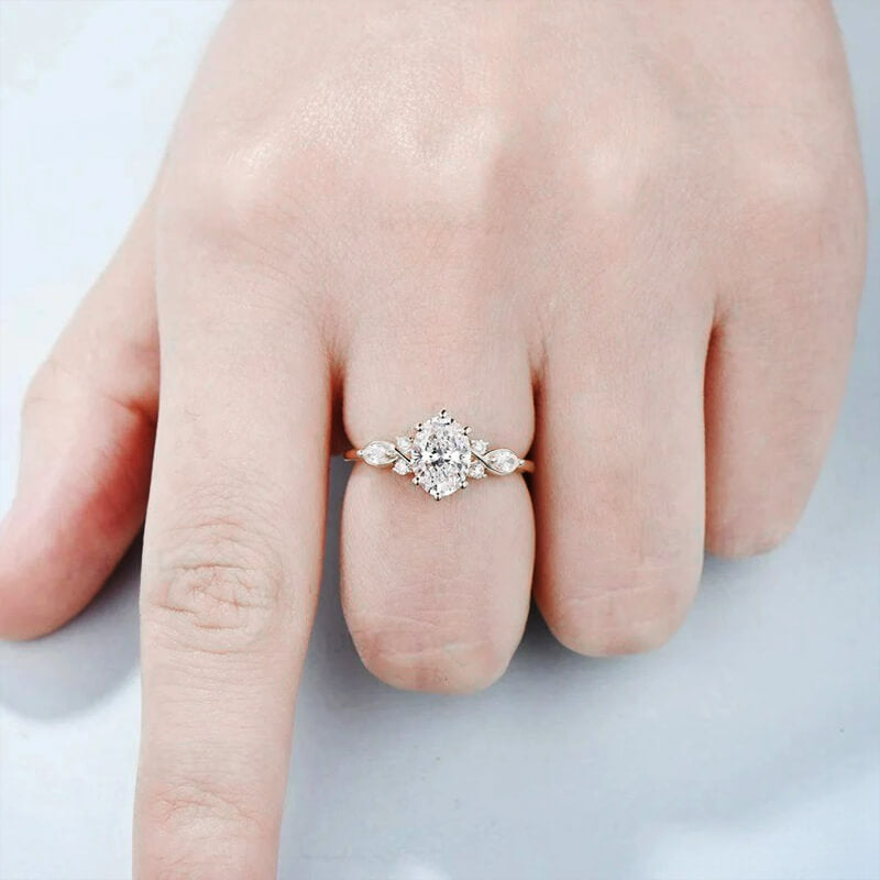 Vintage Oval Moissanite Marquise Accent Engagement Ring