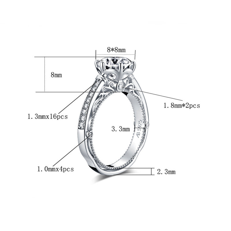 Milgrain Vintage Round Cut Moissanite Floral Setting Pave Engagement Ring