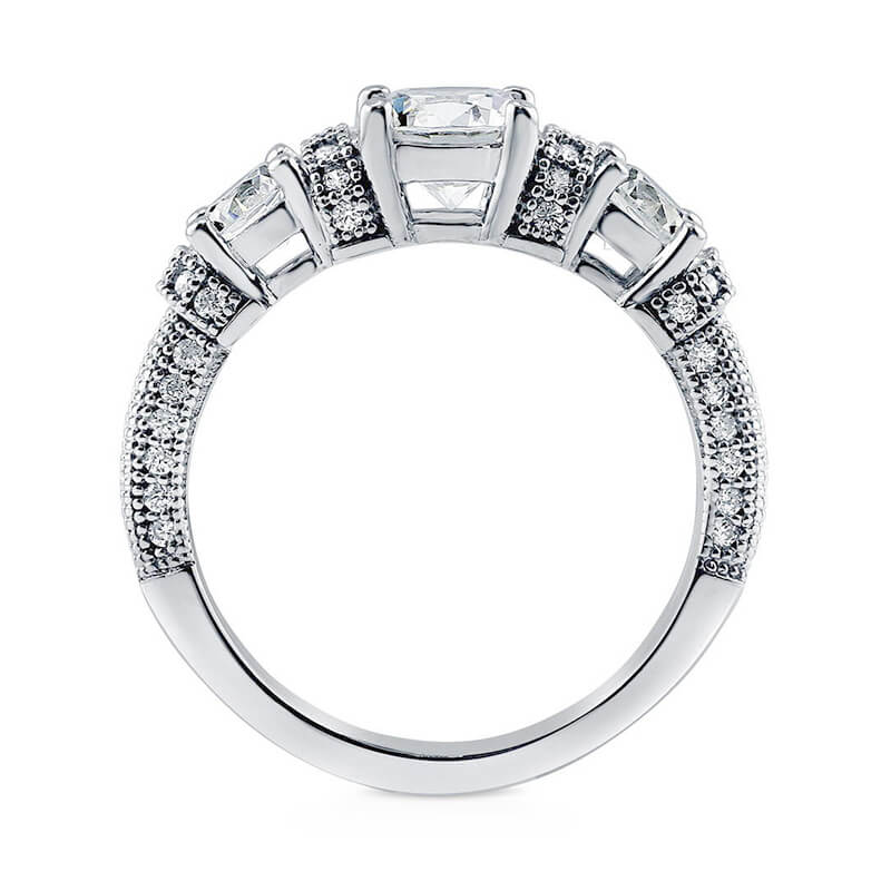 Vintage Three Stone Round Moissanite Art Deco Engagement Ring