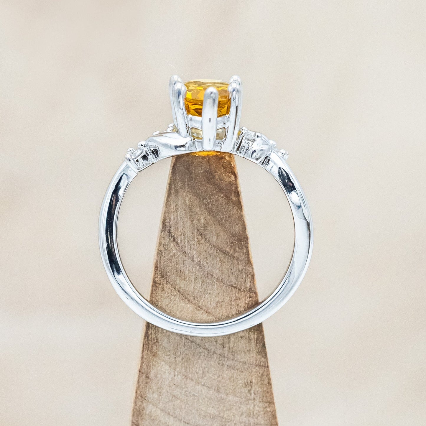 "Gladys" - Pear Cut Citrine Engagement Ring With Diamond Accents On A Floral-Style Band