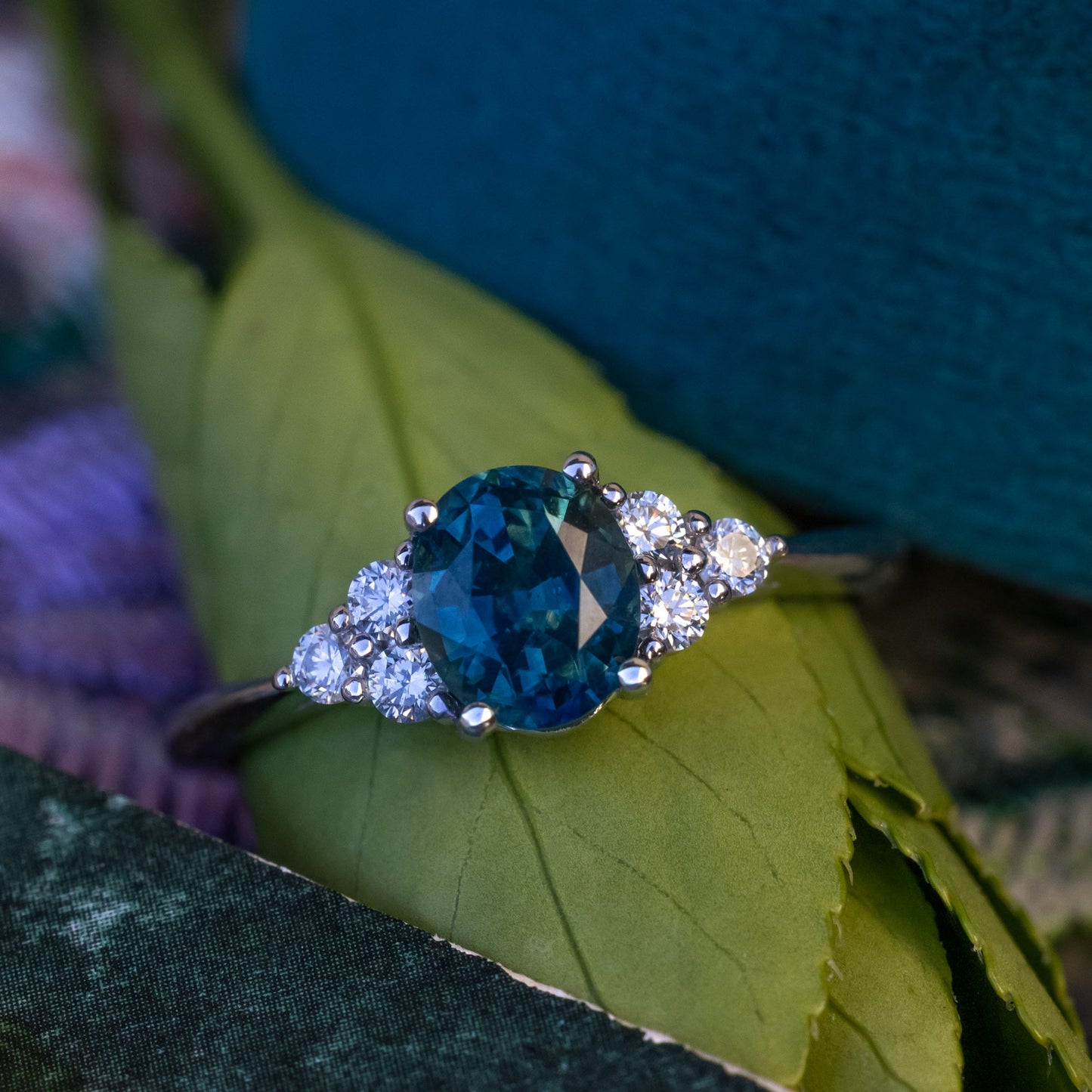 "Rhea" - Montana Sapphire Engagement Ring With Diamond Accents