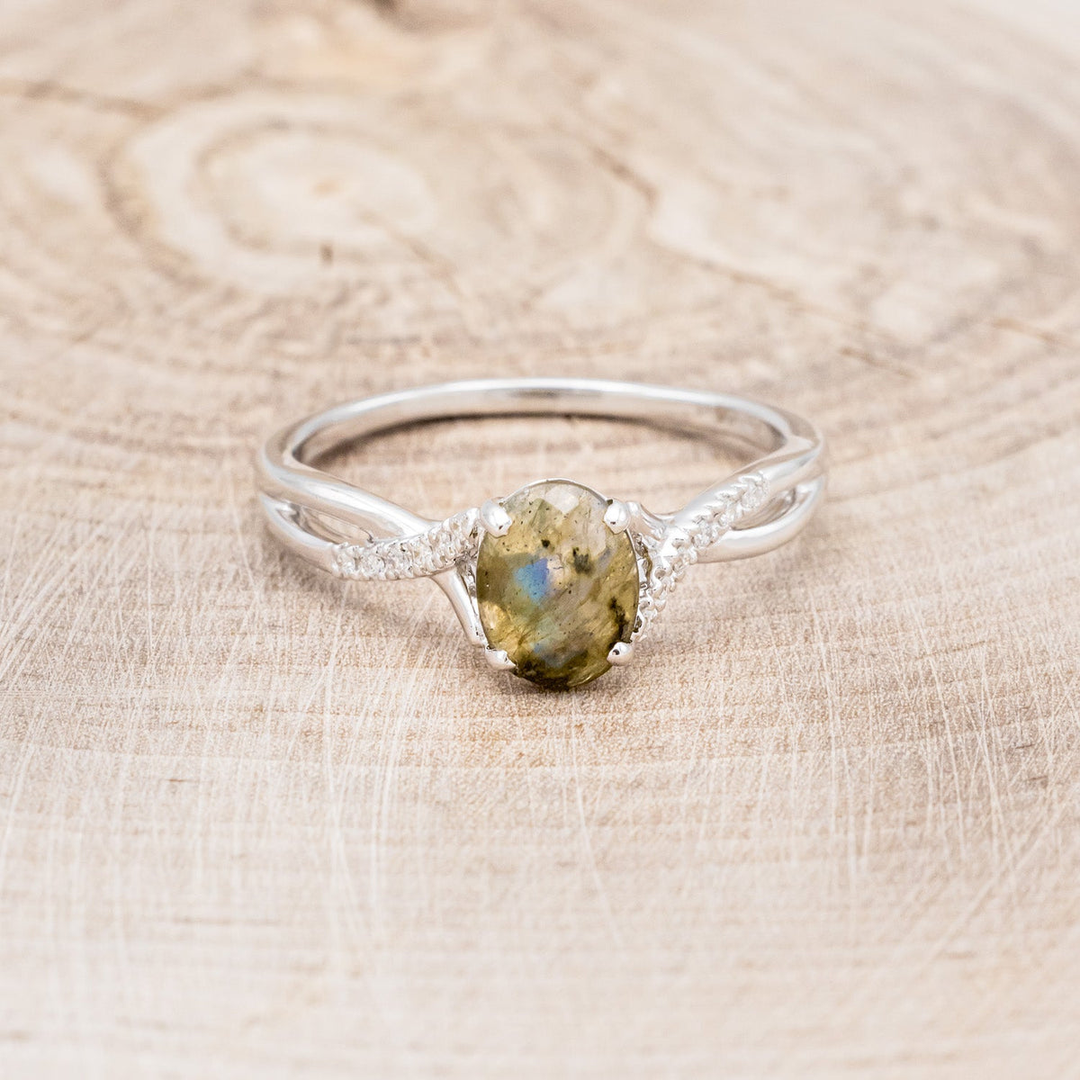 "Roslyn" - Labradorite Engagement Ring With Diamond Accents