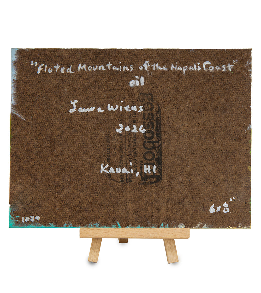 Original Oil Painting "Fluted Mountains of the Napali Coast 1029" with Table-top Easel by Laura Wiens