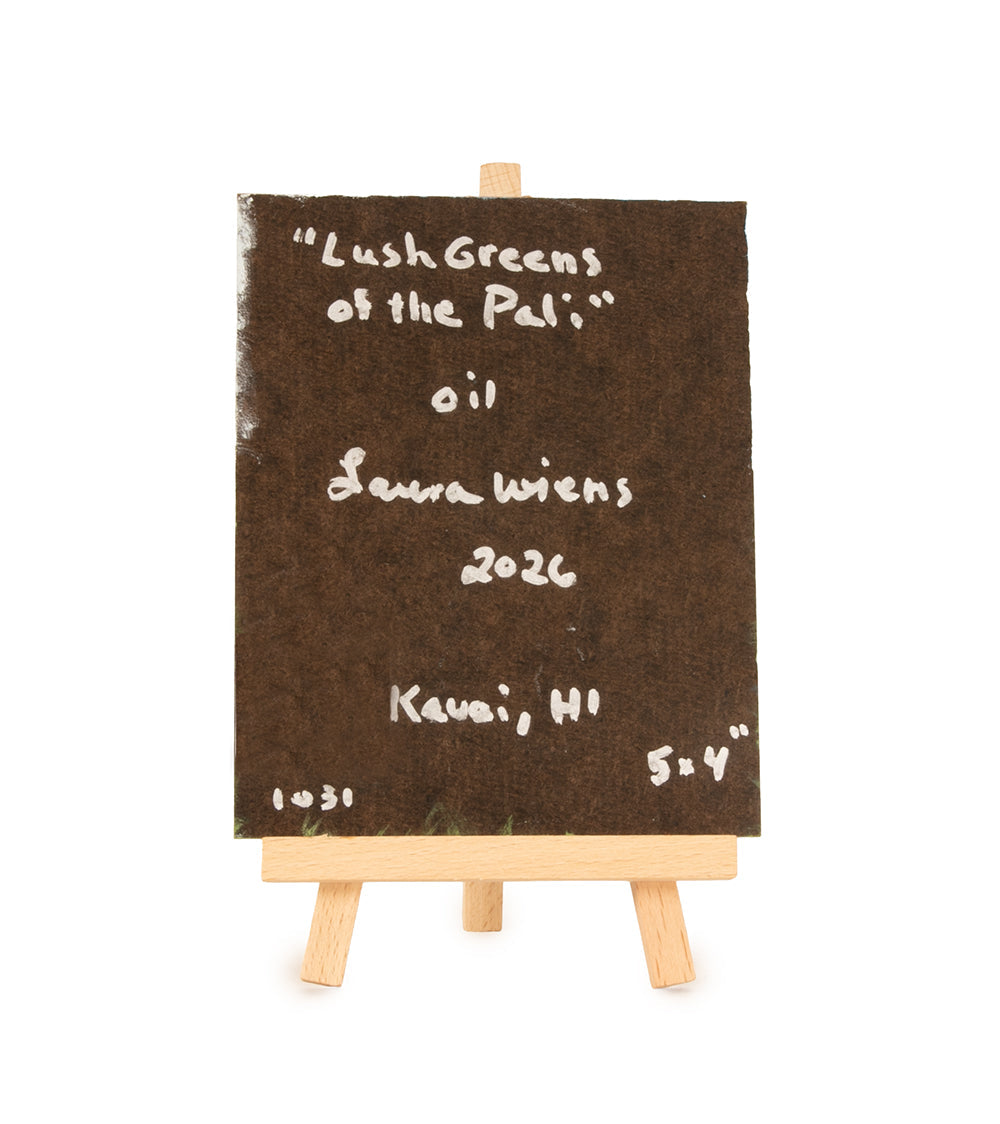 Original Oil Painting "Lush Greens of the Pali 1031" with Table-top Easel by Laura Wiens