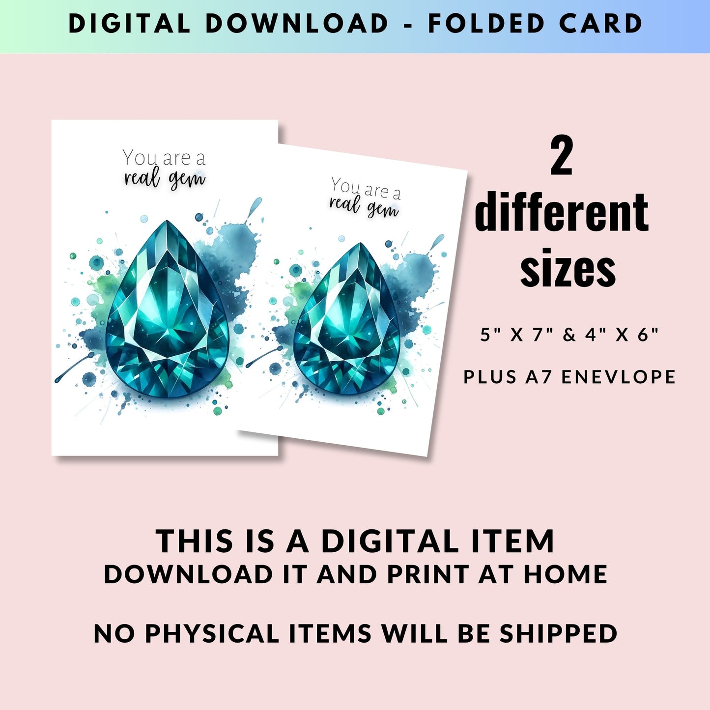 Watercolor Pear Teal Sapphire You are a Real Gem Greeting Card