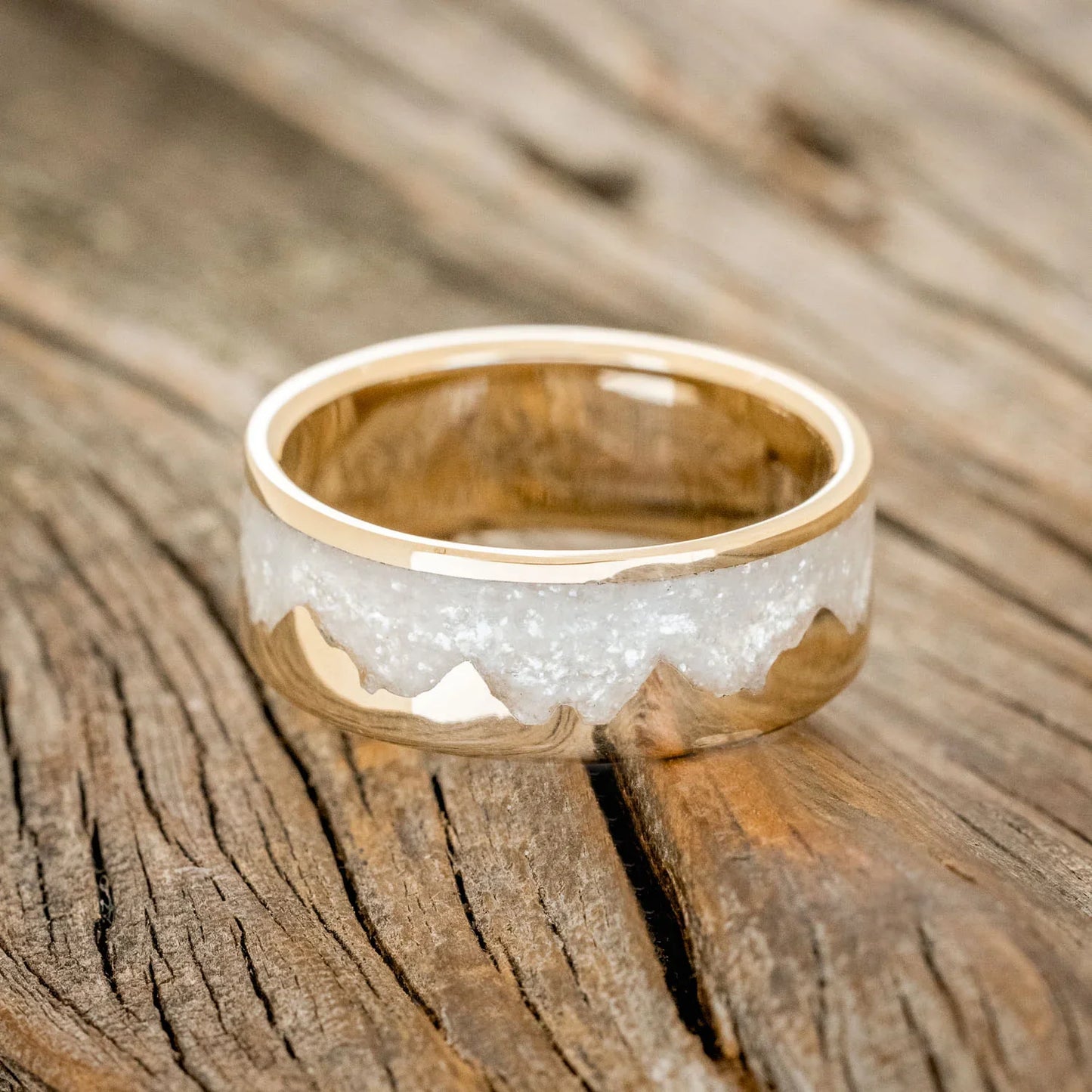 "Helios" - Diamond Dust & 14K Gold Mountain Range Wedding Ring - 14K Rose Gold (8mm) - Size 10 1/4