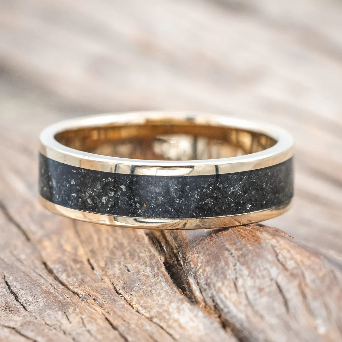 "Rainier" - Pyrite Wedding Ring - 14K Yellow Gold (6mm) - Size 9