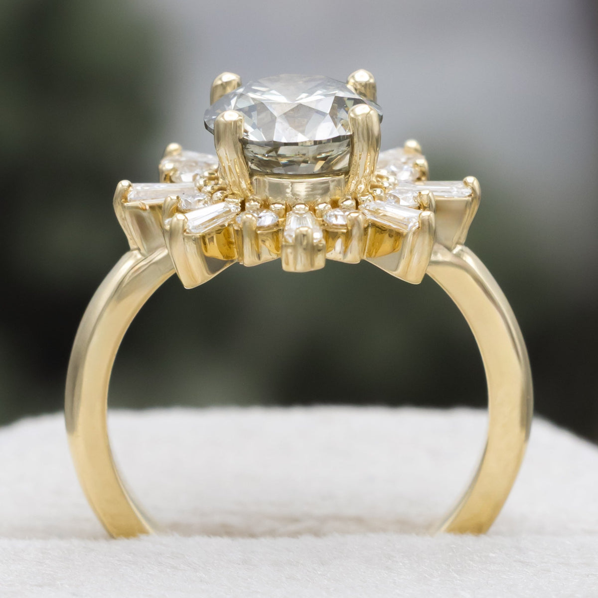 One-Of-A-Kind - "Seren" - Round Cut Salt & Pepper Diamond Engagement Ring With Diamond Halo