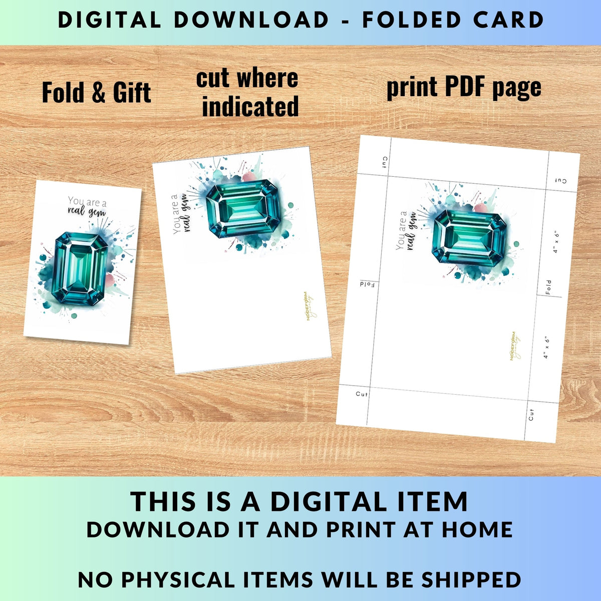 You are a real gem | Watercolor Emerald Shape Teal Sapphire Greeting Card