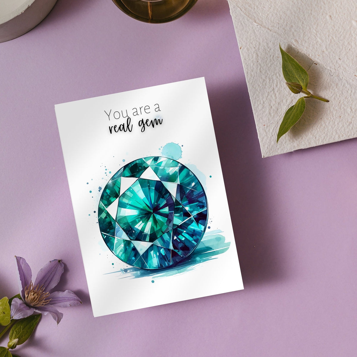 You are a real gem | Watercolor Round Teal Sapphire Greeting Card