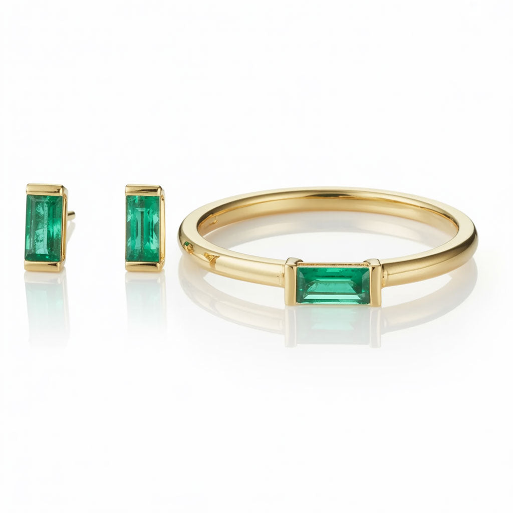 Baguette Emerald Stacking Solitaire Promise or Anniversary Ring