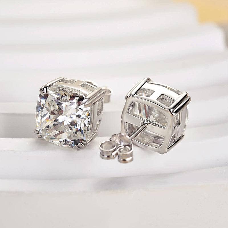 Stunning Cushion Cut Stud Earrings In Sterling Sliver