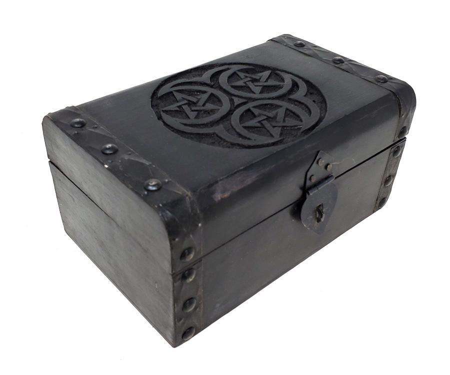 3 Pentagram Carved Box 8x5.5x4"H