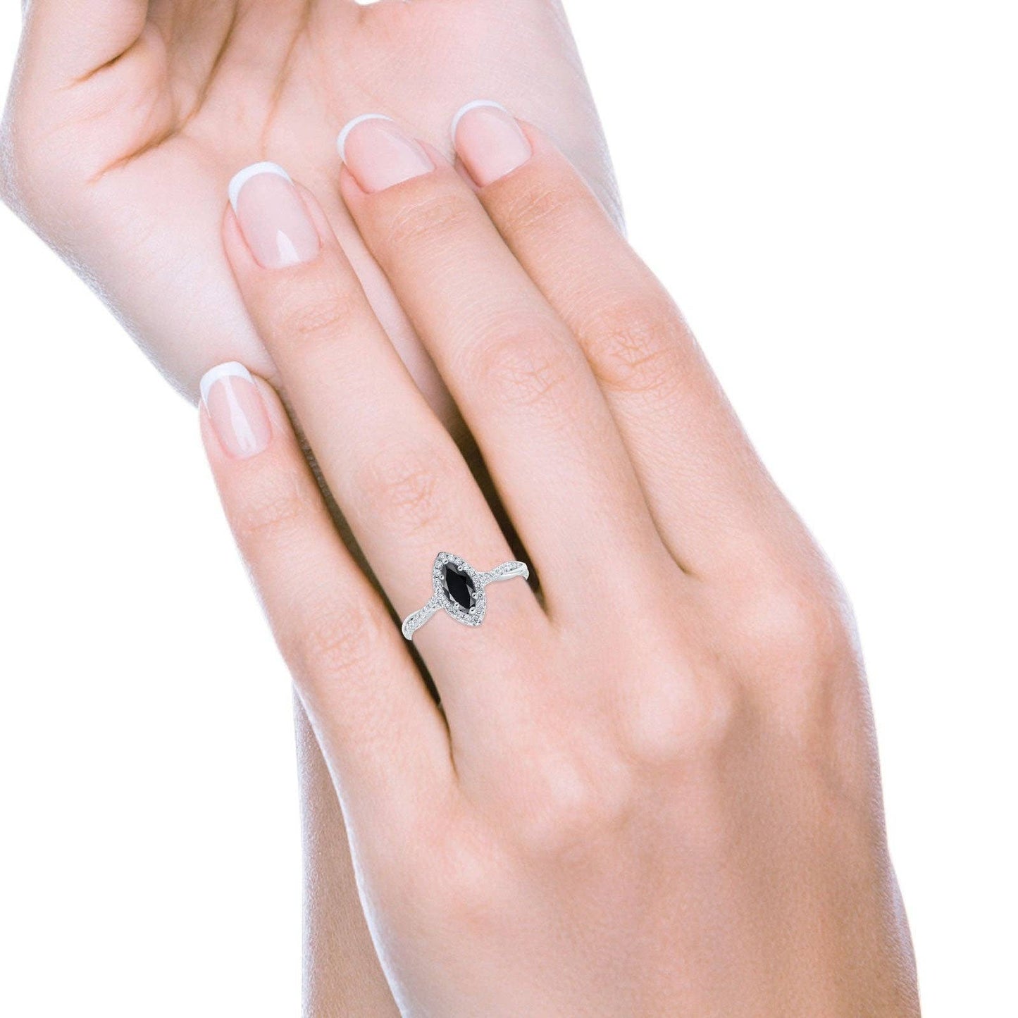 Infinity Twist Marquise Vintage Wedding Ring Simulated Black CZ: Simulated Black CZ /size L