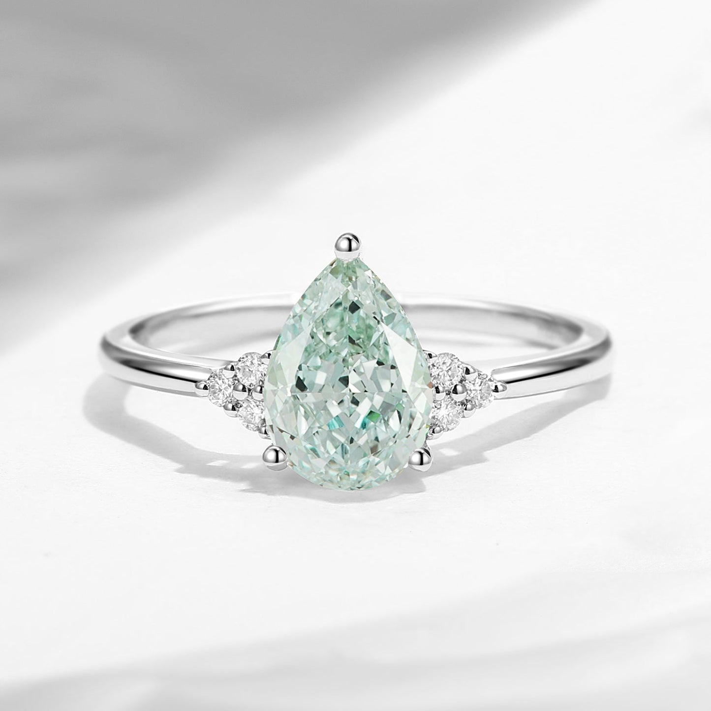 Pear Cut Classic Cluster Lab Green Diamond Engagement Ring