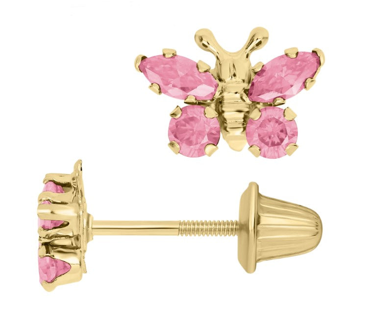14KY October Birthstone Butterfly Screw Back Earrings