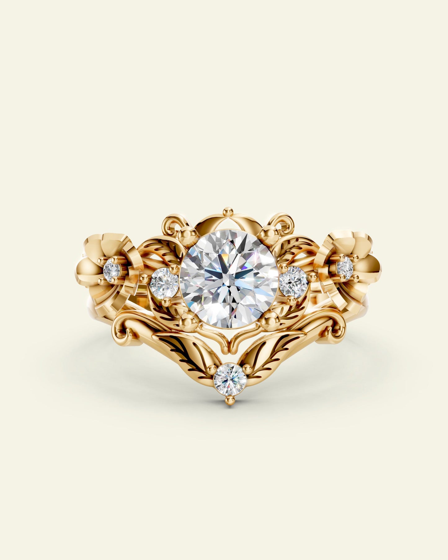 Adelina | bridal ring set for 6 mm round cut gemstone, one gem matching band