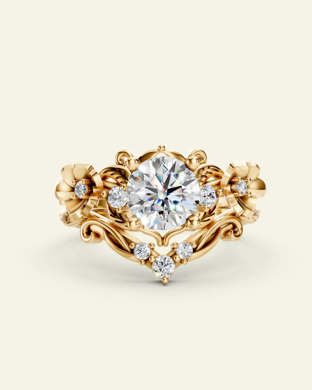 Adelina | bridal ring set for 6.5 mm round cut gemstone, three gems matching band