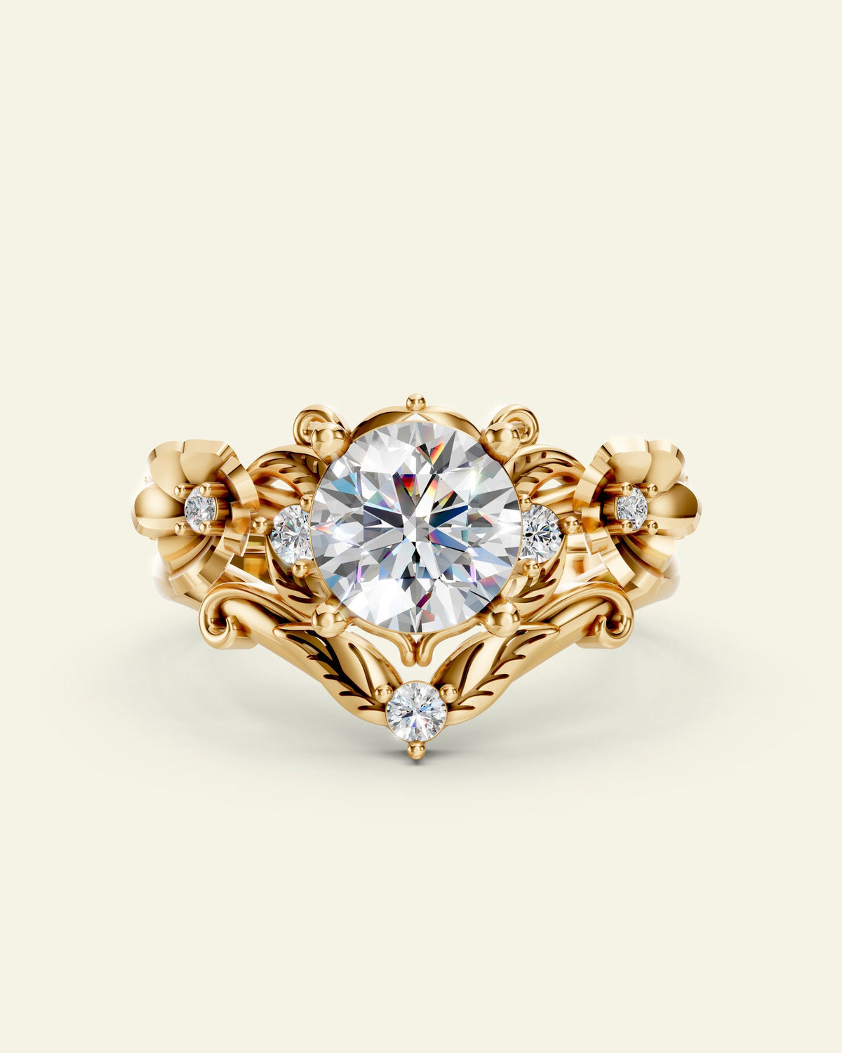 Adelina | bridal ring set for 7 mm round cut gemstone, one gem matching band
