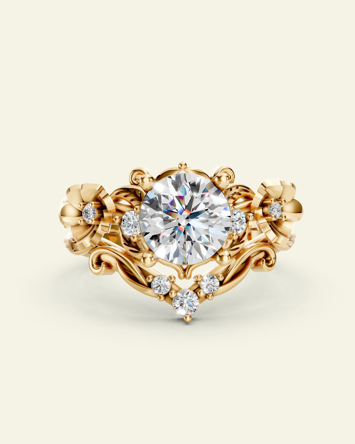 Adelina | bridal ring set for 7 mm round cut gemstone, three gems matching band