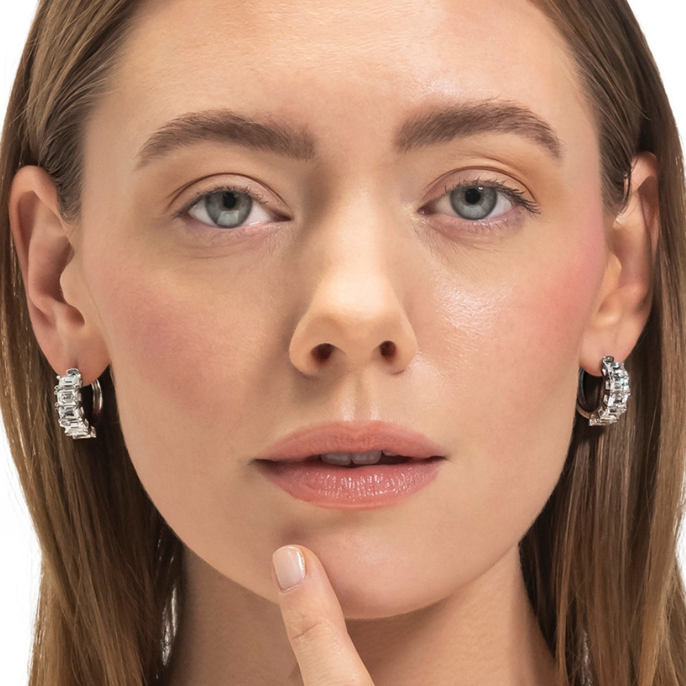 6.30Ct Emerald Cut Diamond Hoops 14k White Gold Lab Grown Earrings 3/4"
